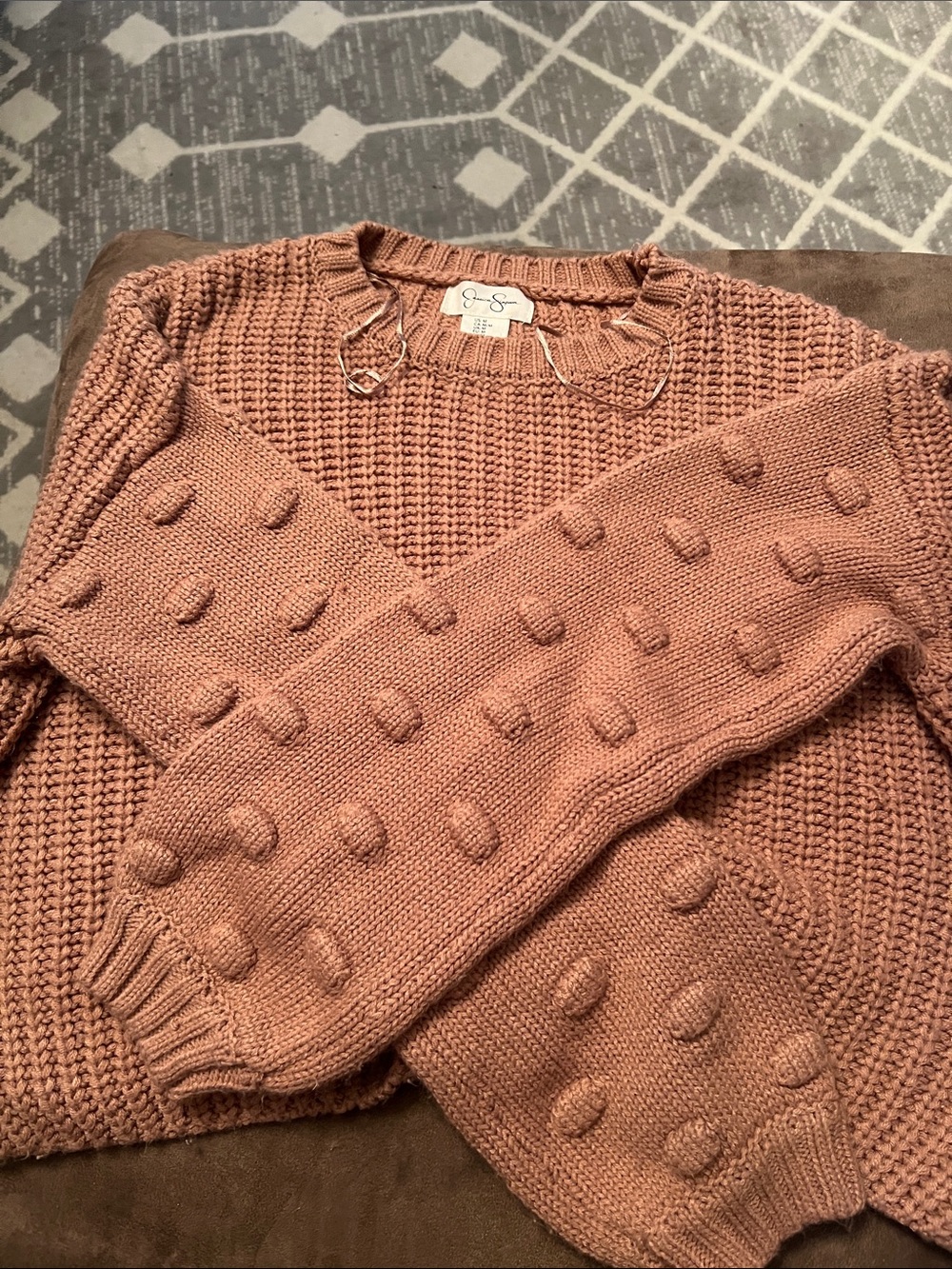 Jessica Simpson Pink Bobble Sleeve Knit Sweater
